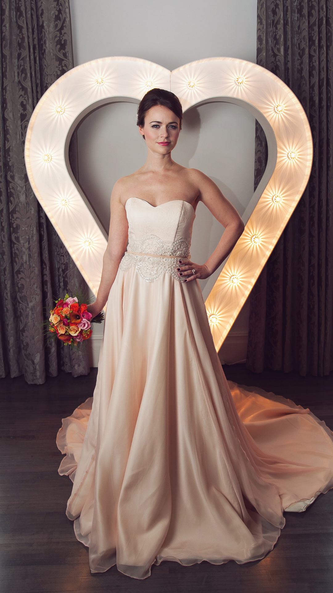 Mia // Blush georgette wedding dress with beaded detailing