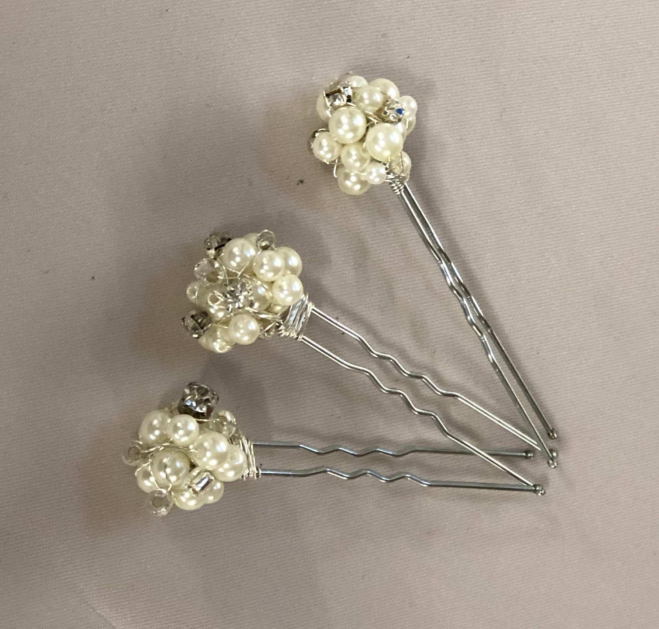 Set of 3 Pearl and Diamonte Hair Cluster Pins