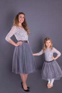 Lulu // Charcoal Grey Midi Tulle Skirt