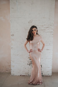 Stella // Rose Gold Cowl Back Sequin Bridesmaids Dress