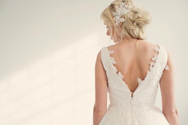 Willow // Short Dipped Hem Silk Wedding Dress with lace detailing