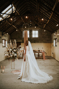 Full length Single Tier Veil with Feather Trim