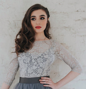 Audrey // Grey Lace Top with sleeves
