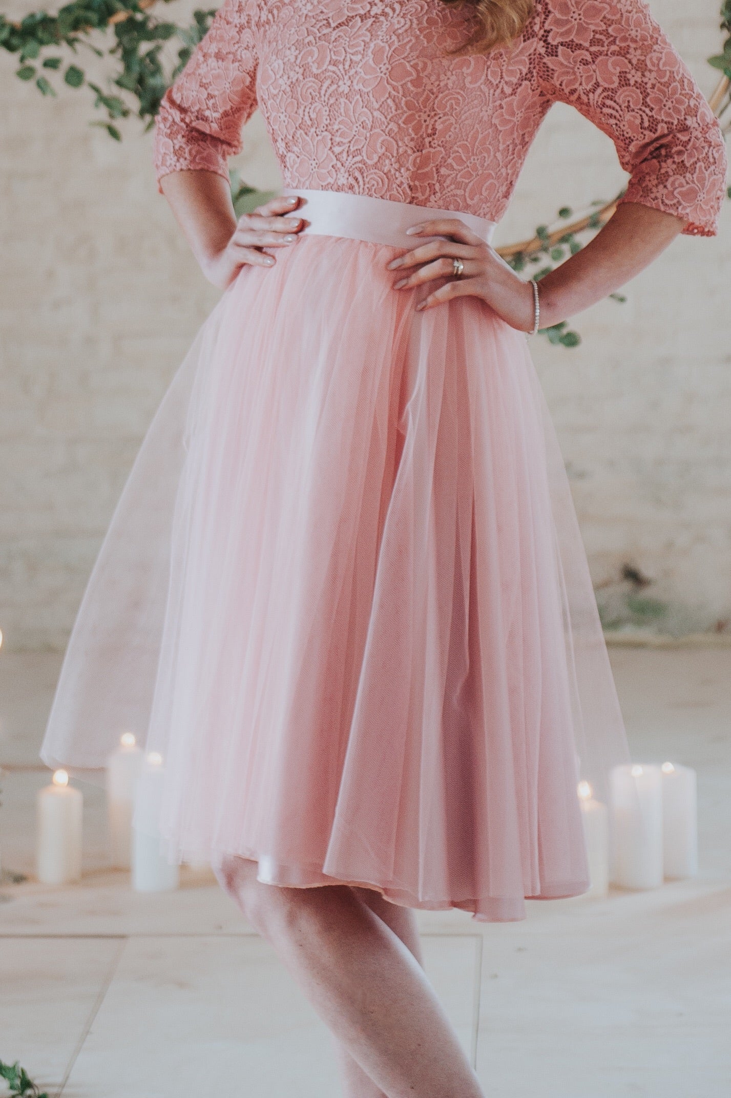 Lulu // Blush Pink Midi Tulle Skirt
