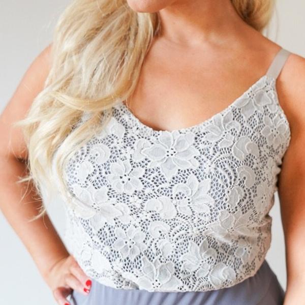 Rose // Grey Lace Camisole Top