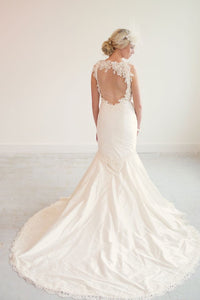 Sample Sale!! Amber // Silk open back gown with lace appliqué detailing
