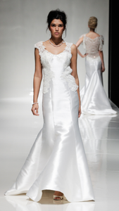 Ivory Mikado Lace Fishtail Open Back Wedding Dress