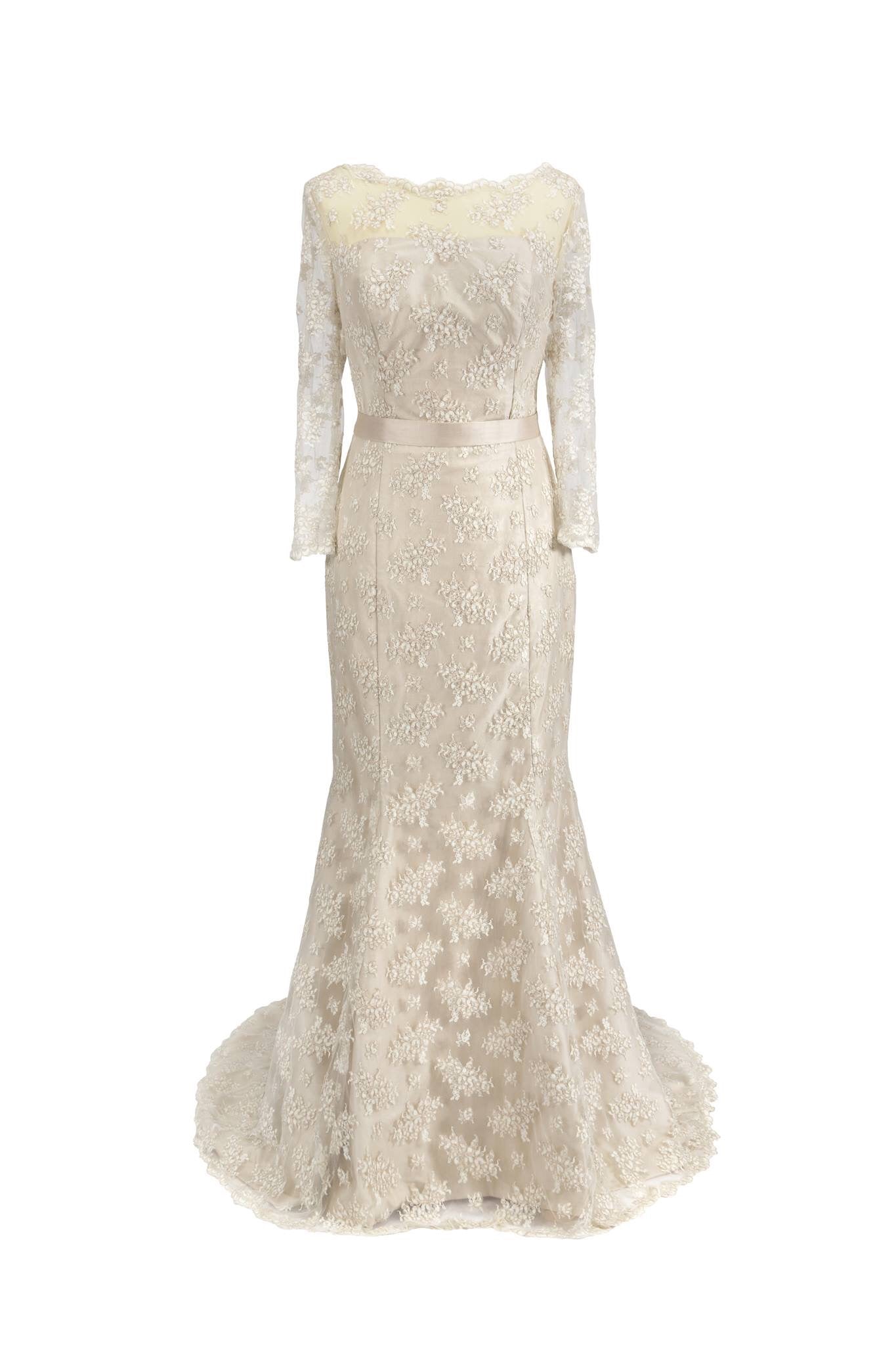 Amelia // Oyster Silk Vintage Lace Fishtail Wedding Dress